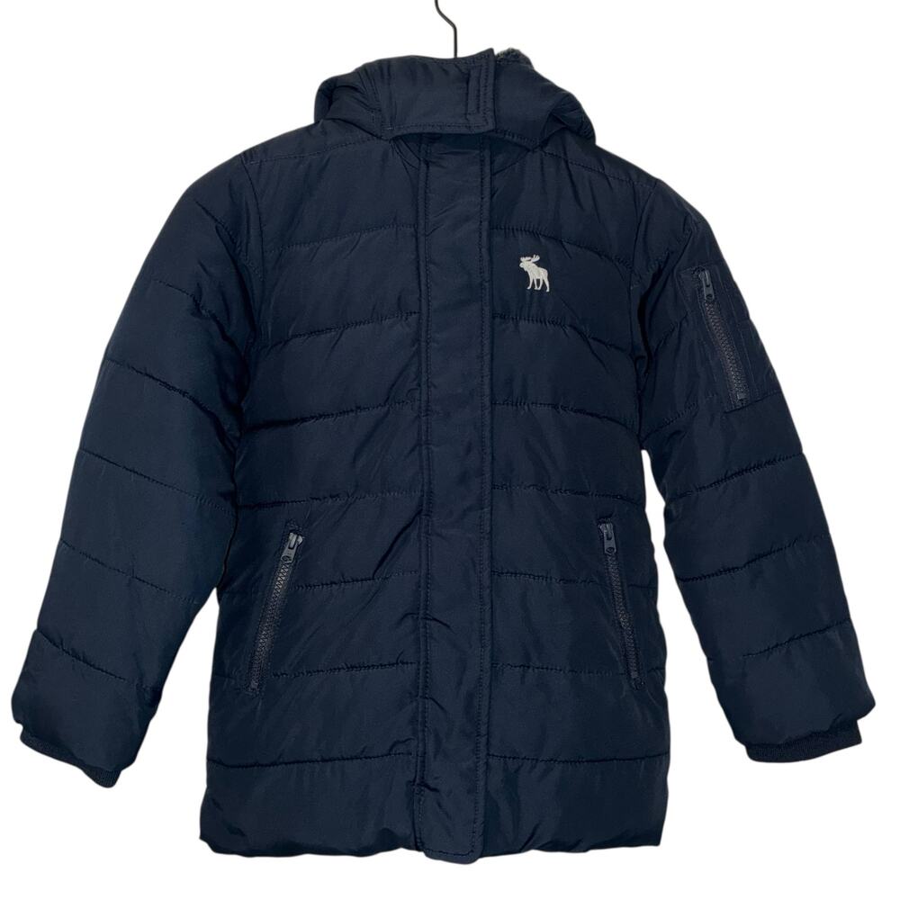Abercrombie Kids Puffer Jacket Sherpa Lined Hood Winter Coat Dark Blue Size 7 8